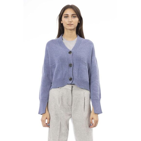 Alpha Studio Light Blue Merino Wool Women Women's Cardigan